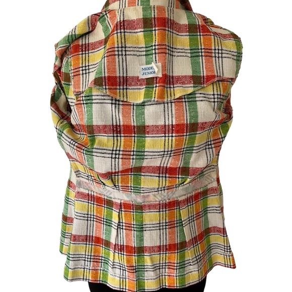 Vintage plaid blazer jacket multicolor fitted red orange green yellow - Picture 16 of 16